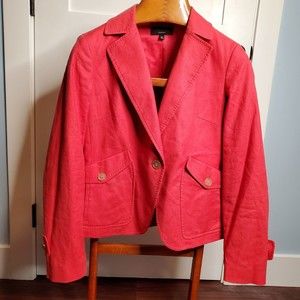 Talbots Women's Size 8 Red Coral Poppy Long Sleeve Linen Blend Blazer